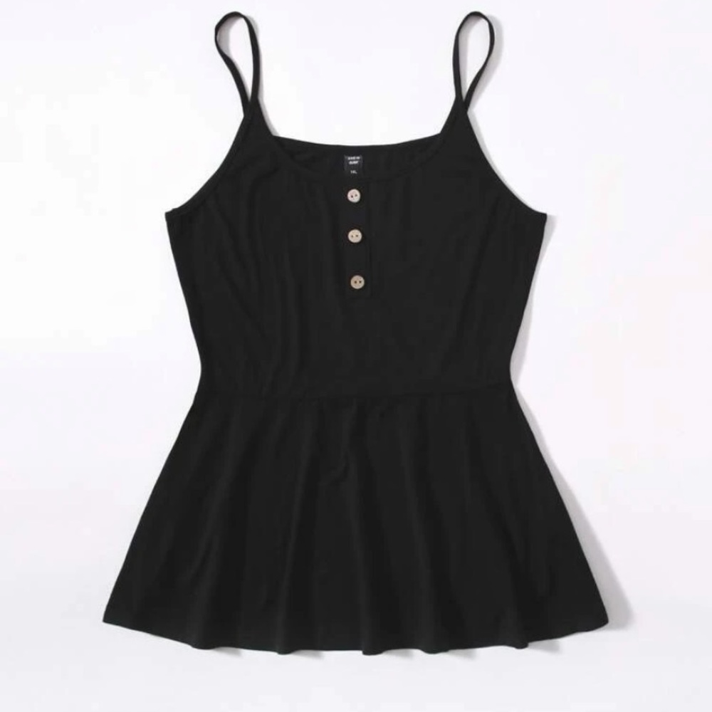 Plus button front ruffle hem cami